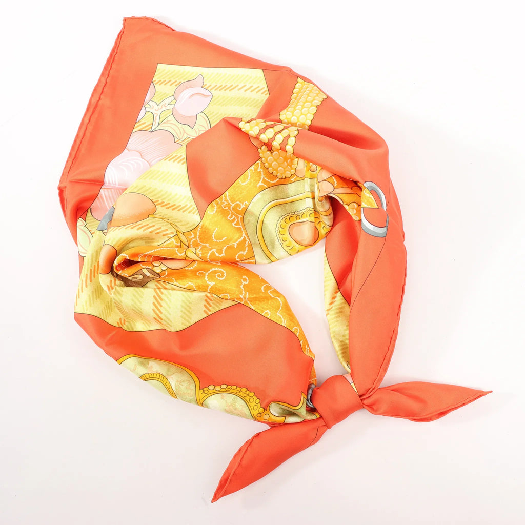 Hermès Carré 90 "TIBET" Silk handkerchief in Orange