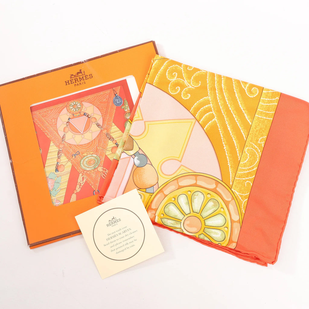Hermès Carré 90 "TIBET" Silk handkerchief in Orange