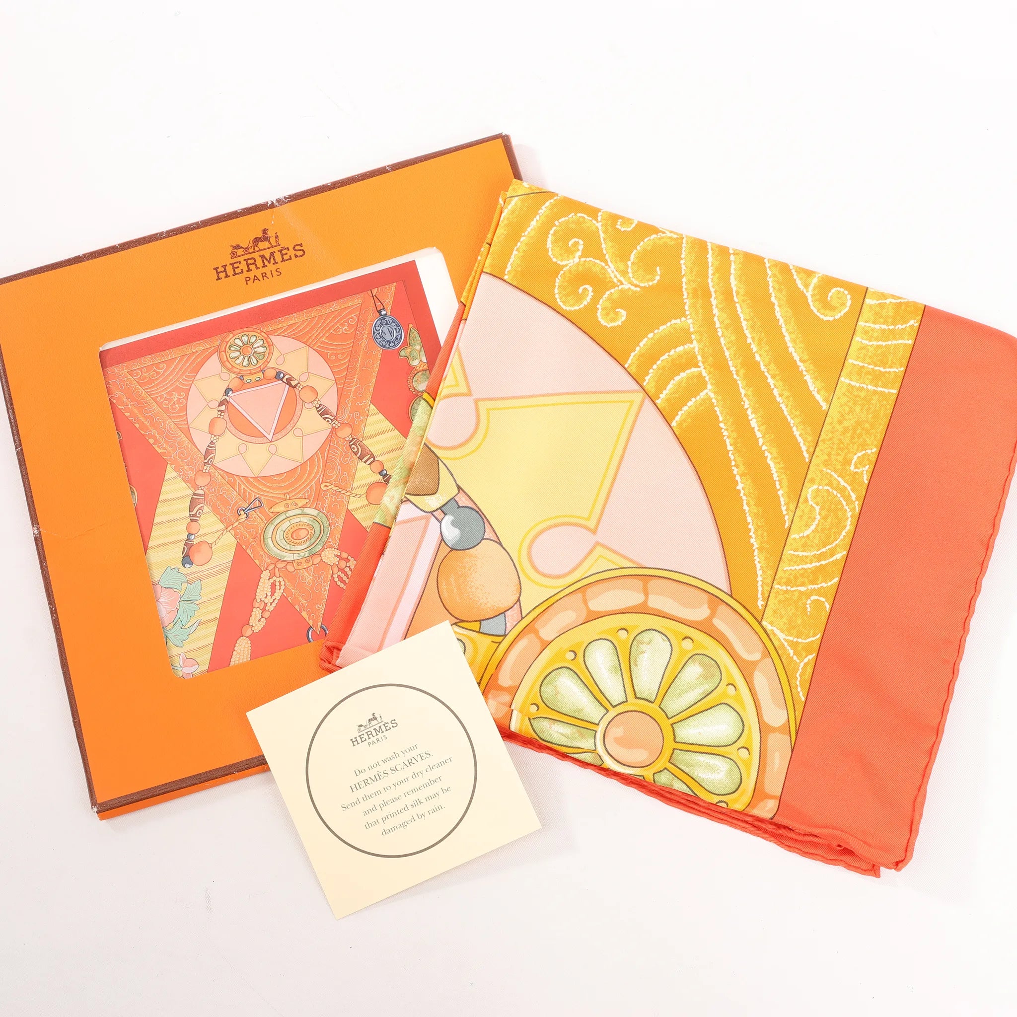 Hermès Carré 90 "TIBET" Silk handkerchief in Orange