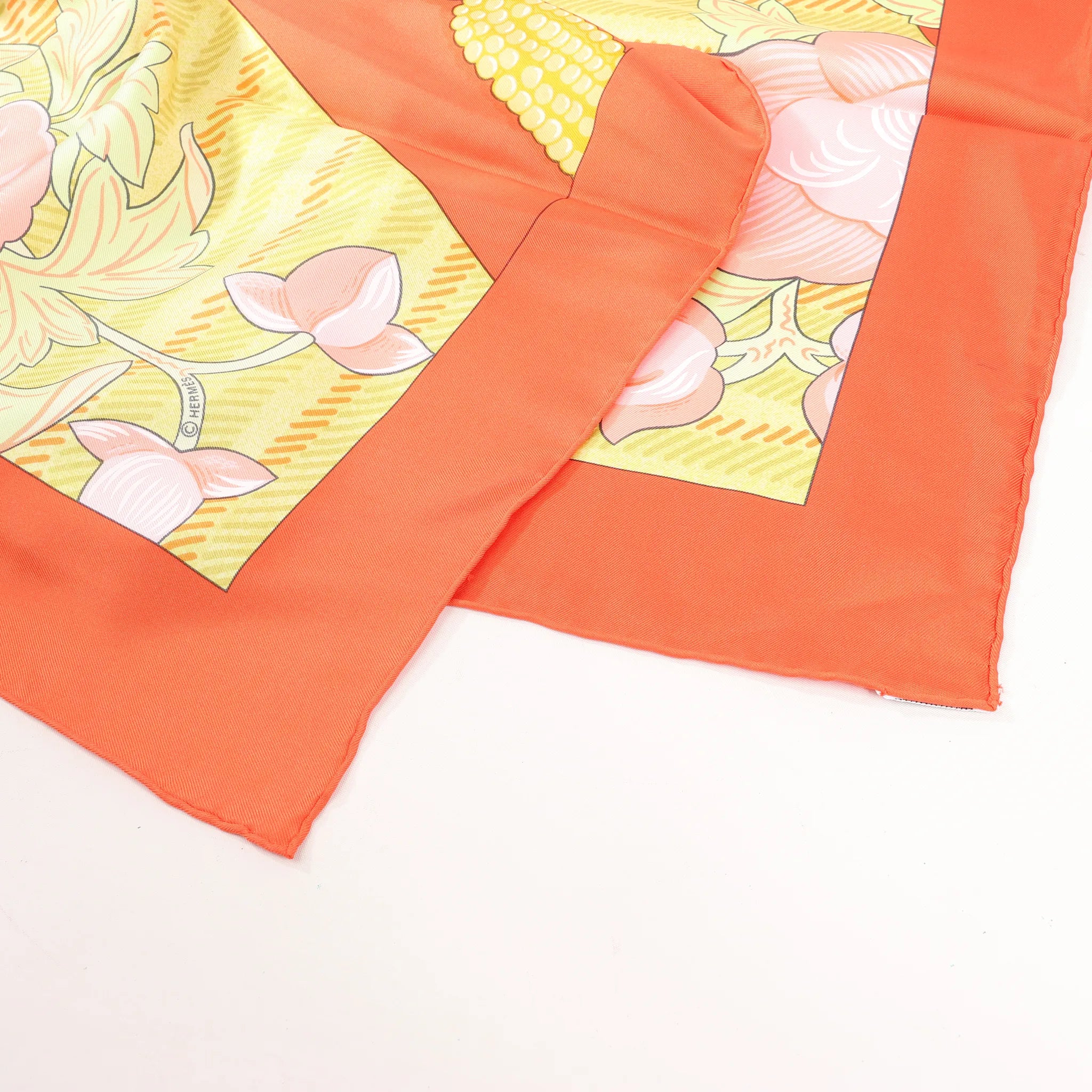 Hermès Carré 90 "TIBET" Silk handkerchief in Orange