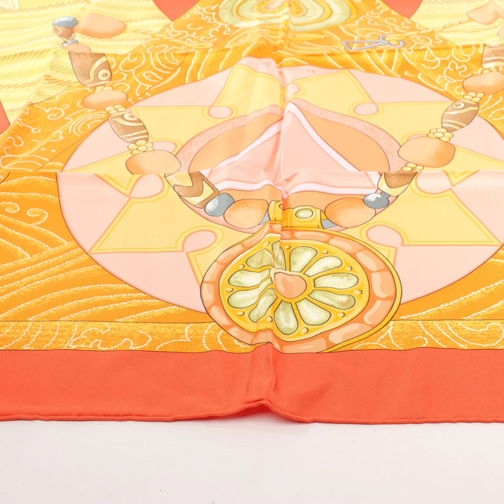 Hermès Carré 90 "TIBET" Silk handkerchief in Orange