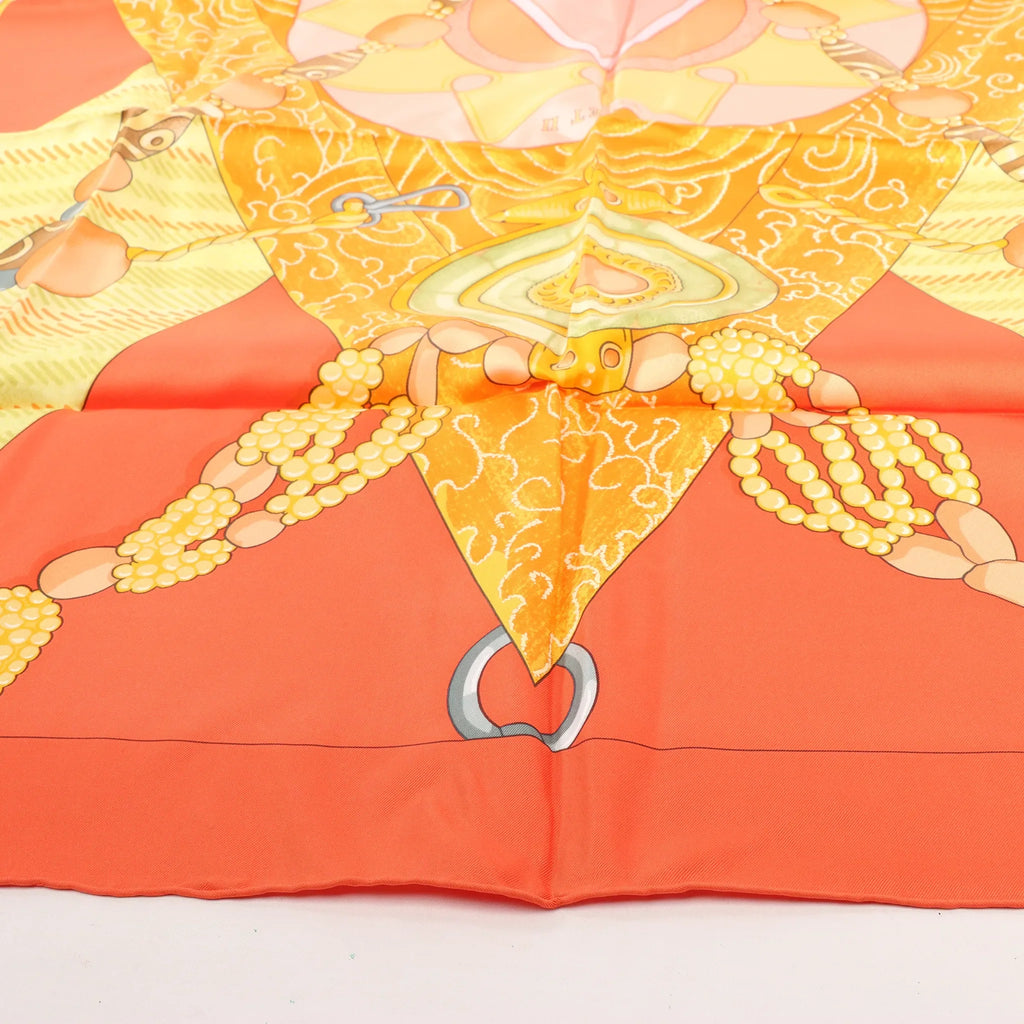 Hermès Carré 90 "TIBET" Silk handkerchief in Orange