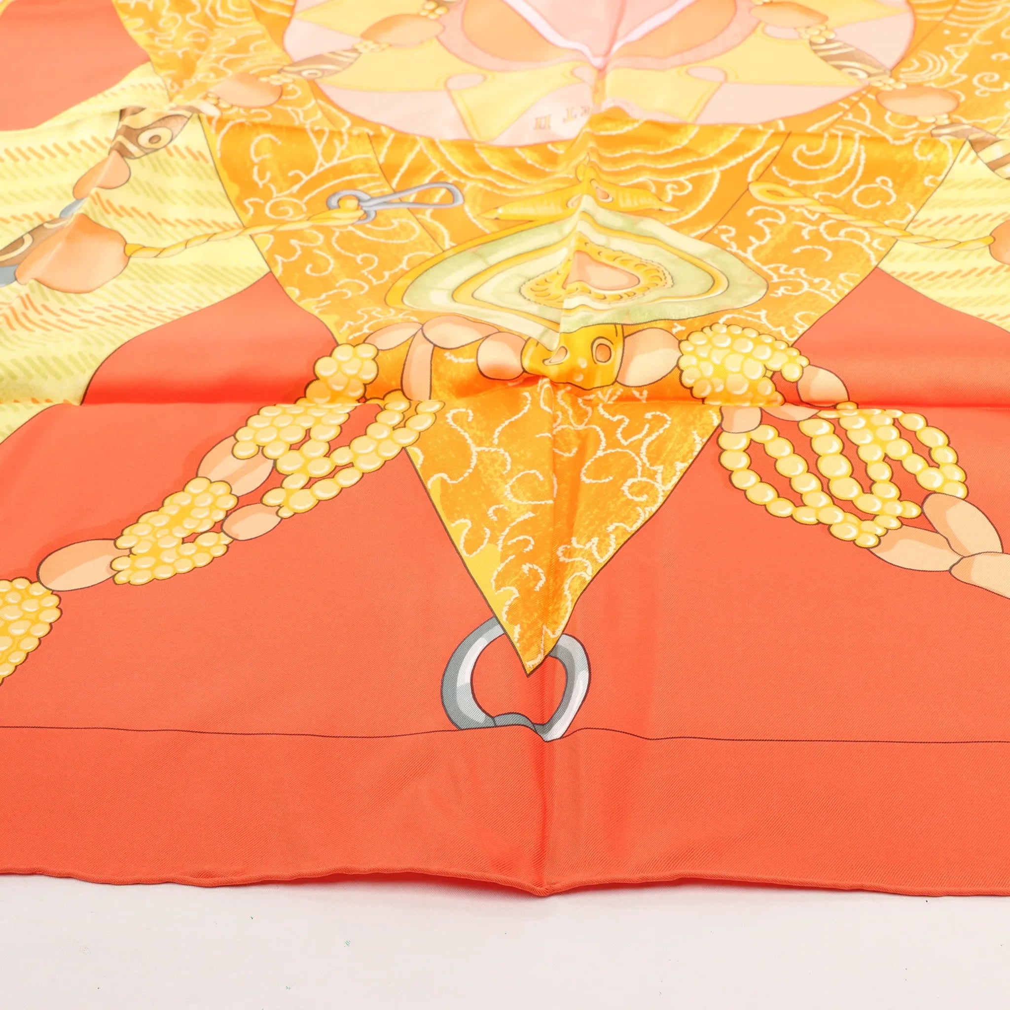 Hermès Carré 90 "TIBET" Silk handkerchief in Orange