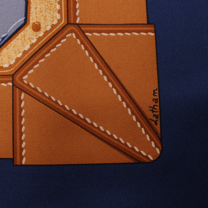 Hermès Carré 90 "TOUT CUIR" 100% Soie Foulard en Bleu Marine