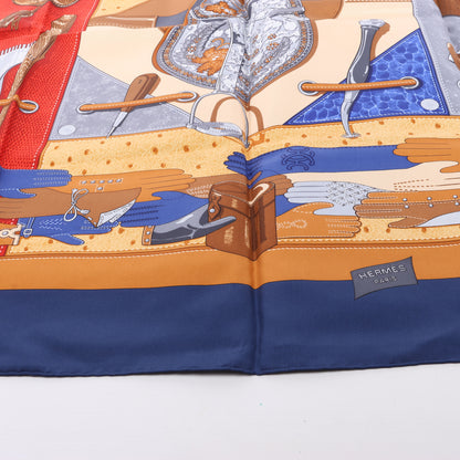 Hermès Carré 90 "TOUT CUIR" 100% Soie Foulard en Bleu Marine