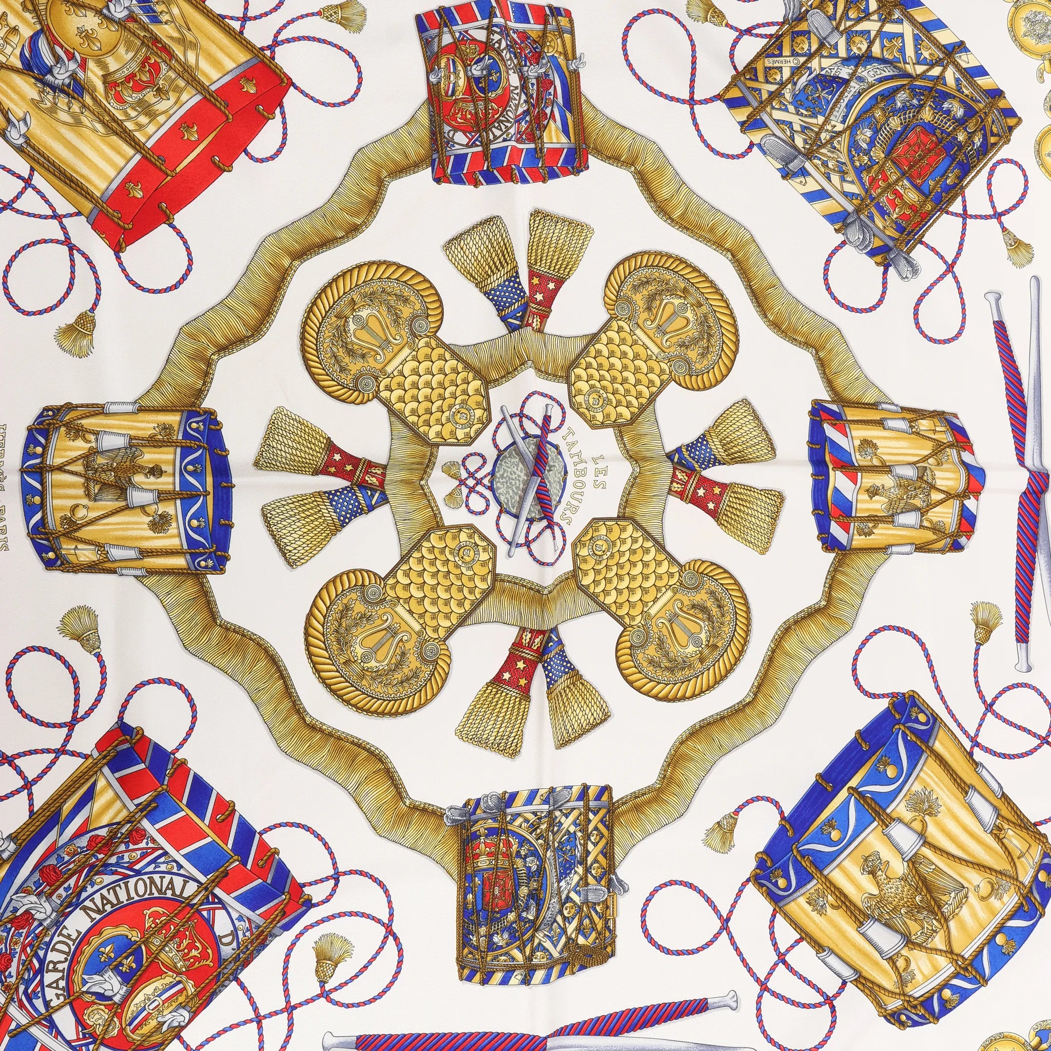 Hermès Carré 90 "Tambour no Taiko" Silk handkerchief in Blue
