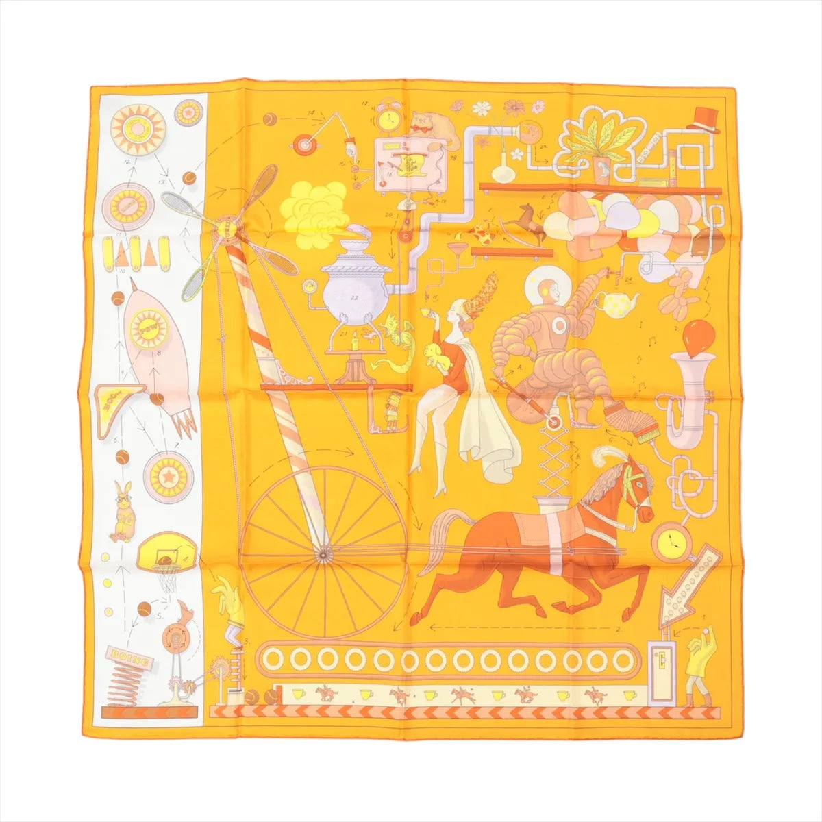 Hermès Carré 90 "Tea for Two" Silk handkerchief in Orange