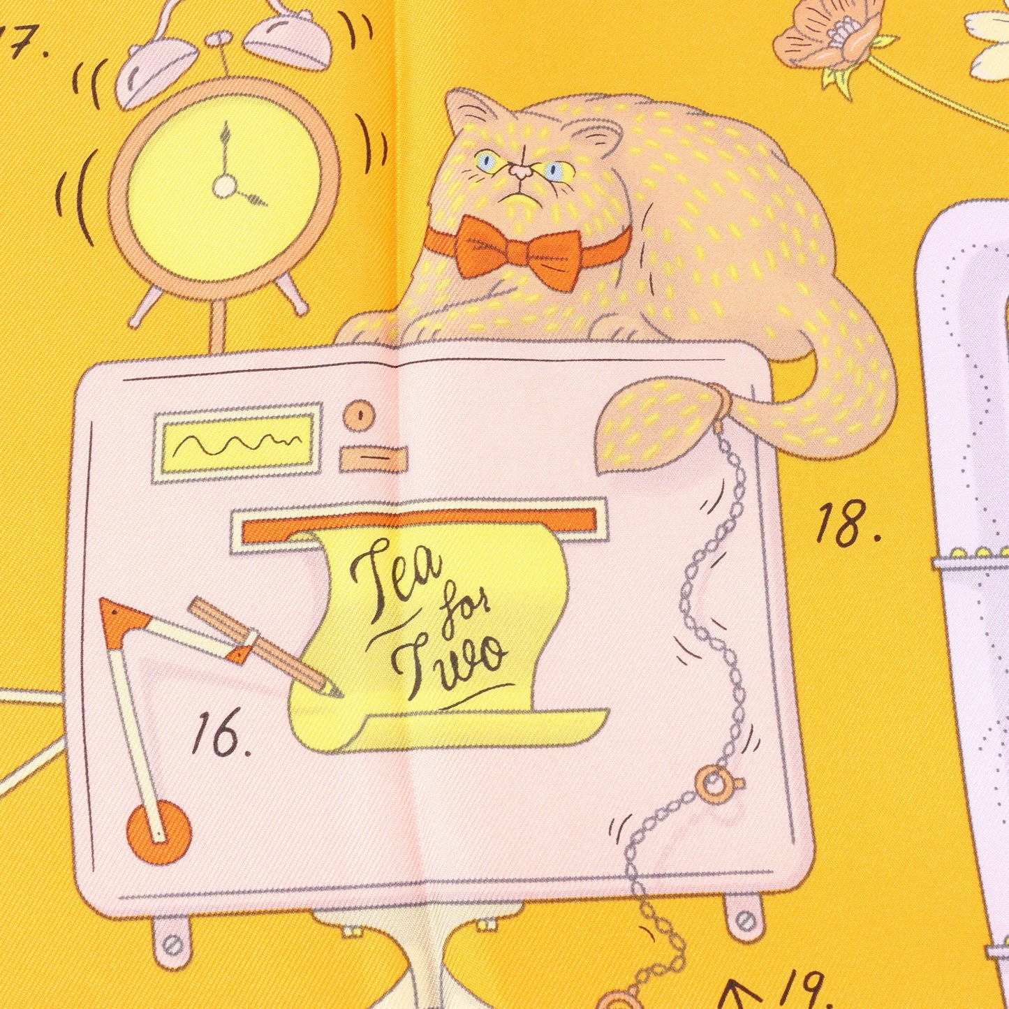 Hermès Carré 90 "Tea for Two" Silk handkerchief in Orange