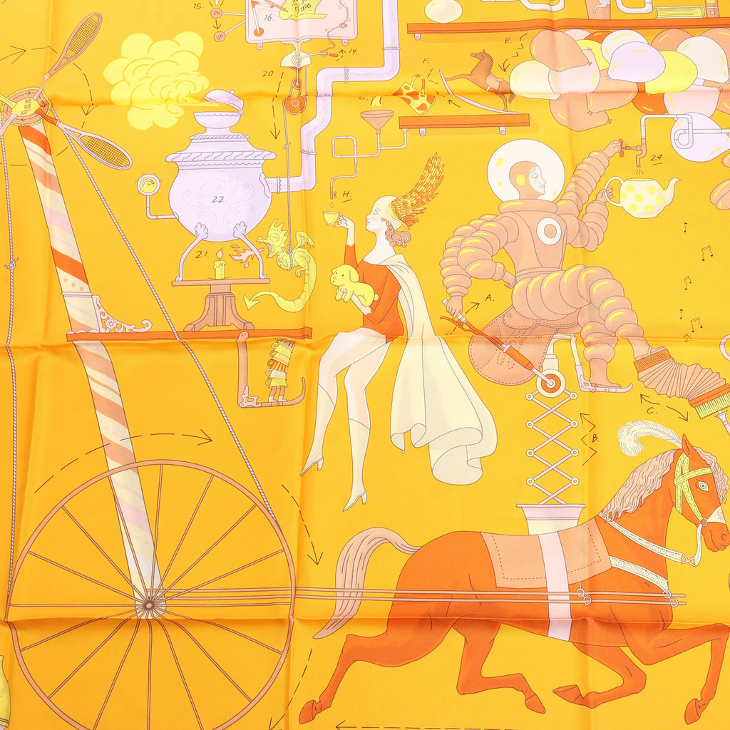 Pañuelo de seda Hermès Carré 90 "Té para dos" en color naranja