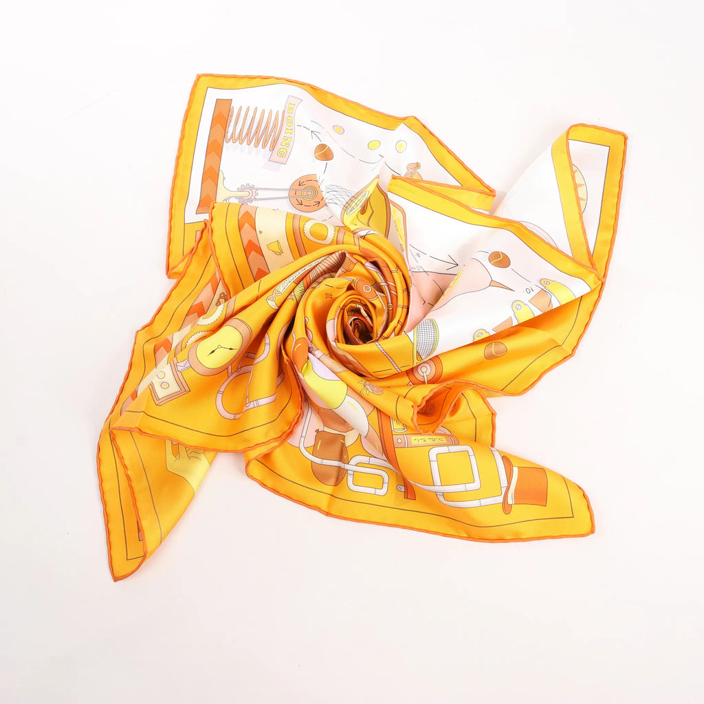 Pañuelo de seda Hermès Carré 90 "Té para dos" en color naranja