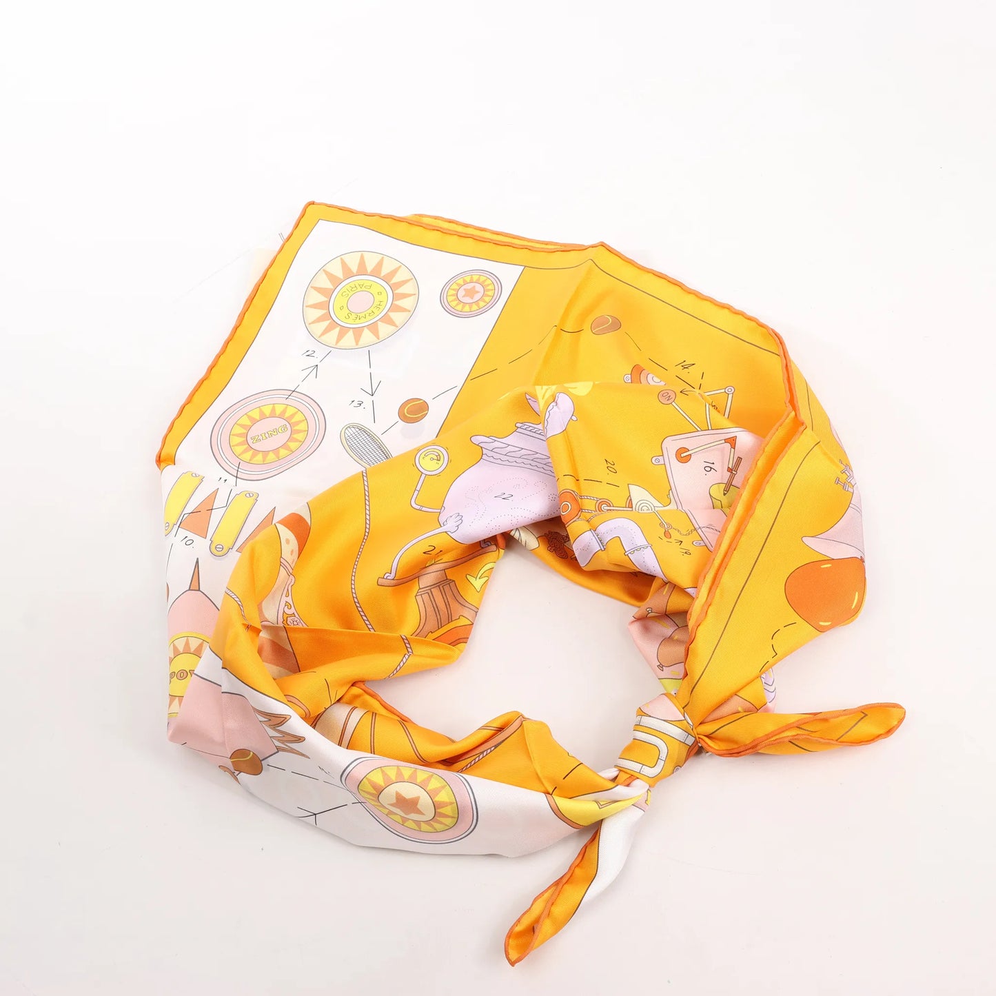 Hermès Carré 90 "Tea for Two" Silk handkerchief in Orange