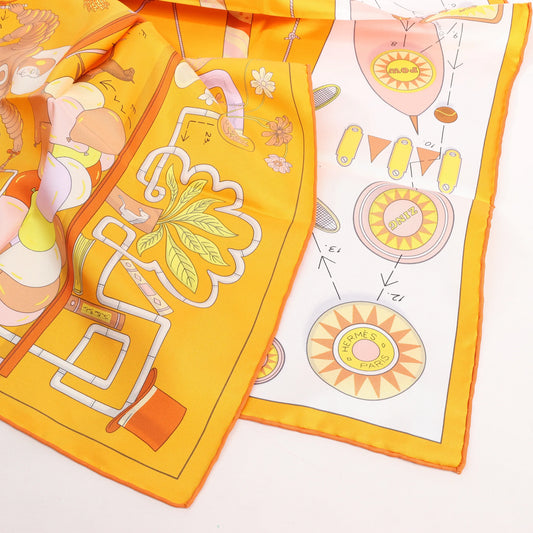 Hermès Carré 90 "Tea for Two" Silk handkerchief in Orange