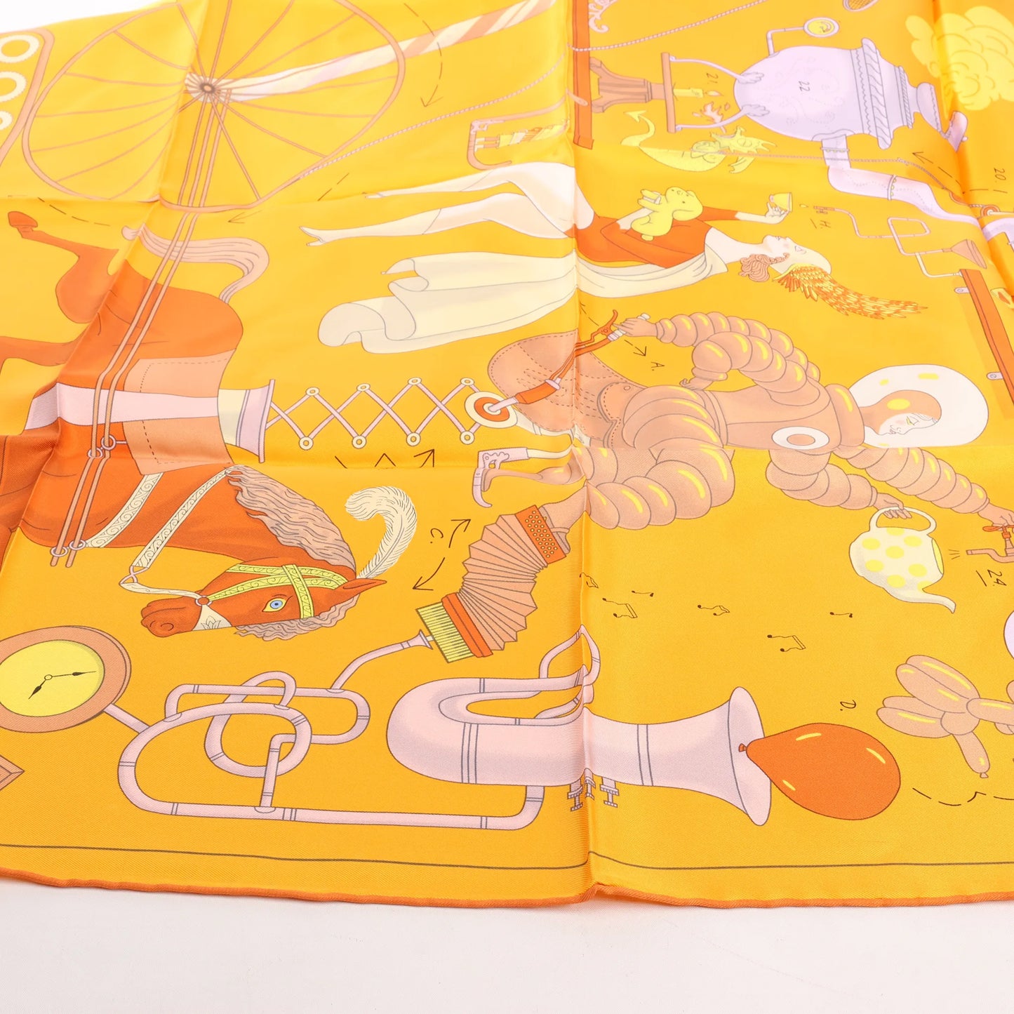 Hermès Carré 90 "Tea for Two" Silk handkerchief in Orange