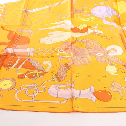 Hermès Carré 90 "Tea for Two" Silk handkerchief in Orange