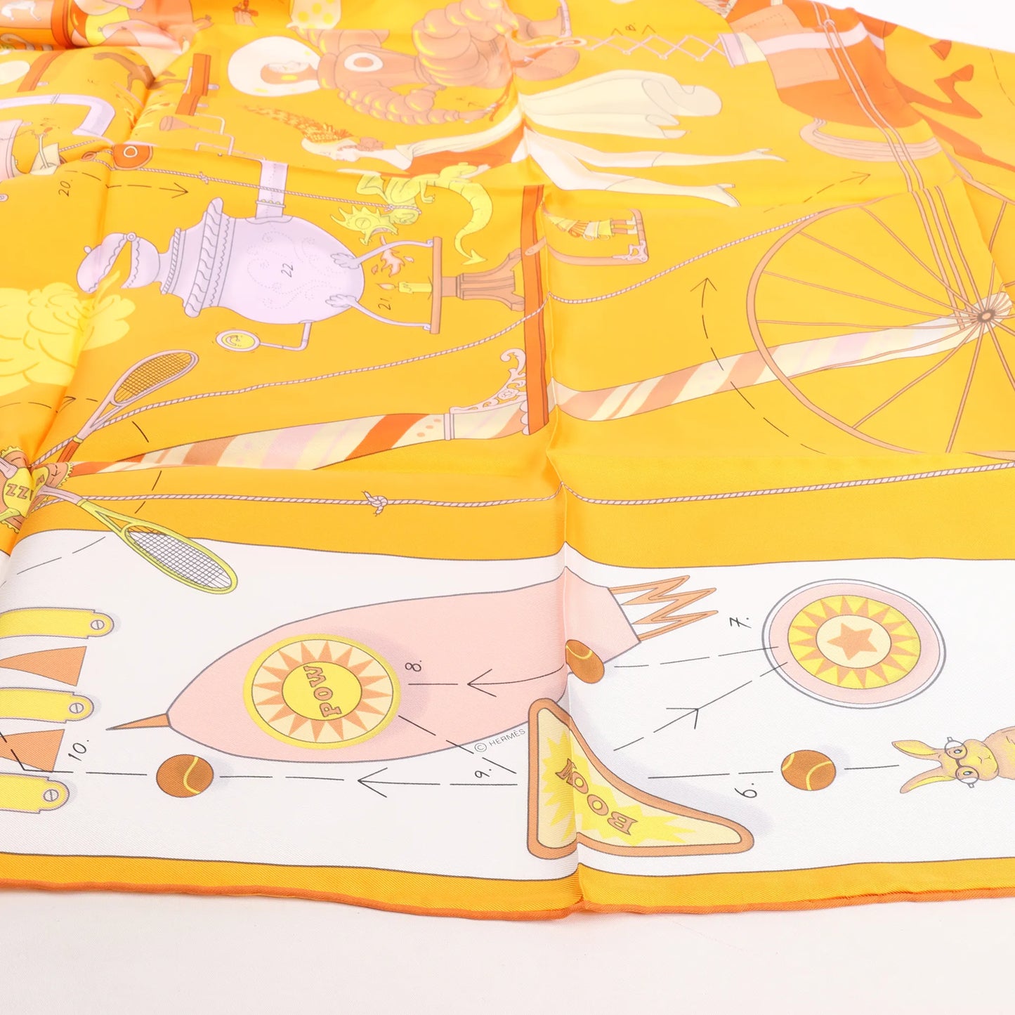 Hermès Carré 90 "Tea for Two" Silk handkerchief in Orange