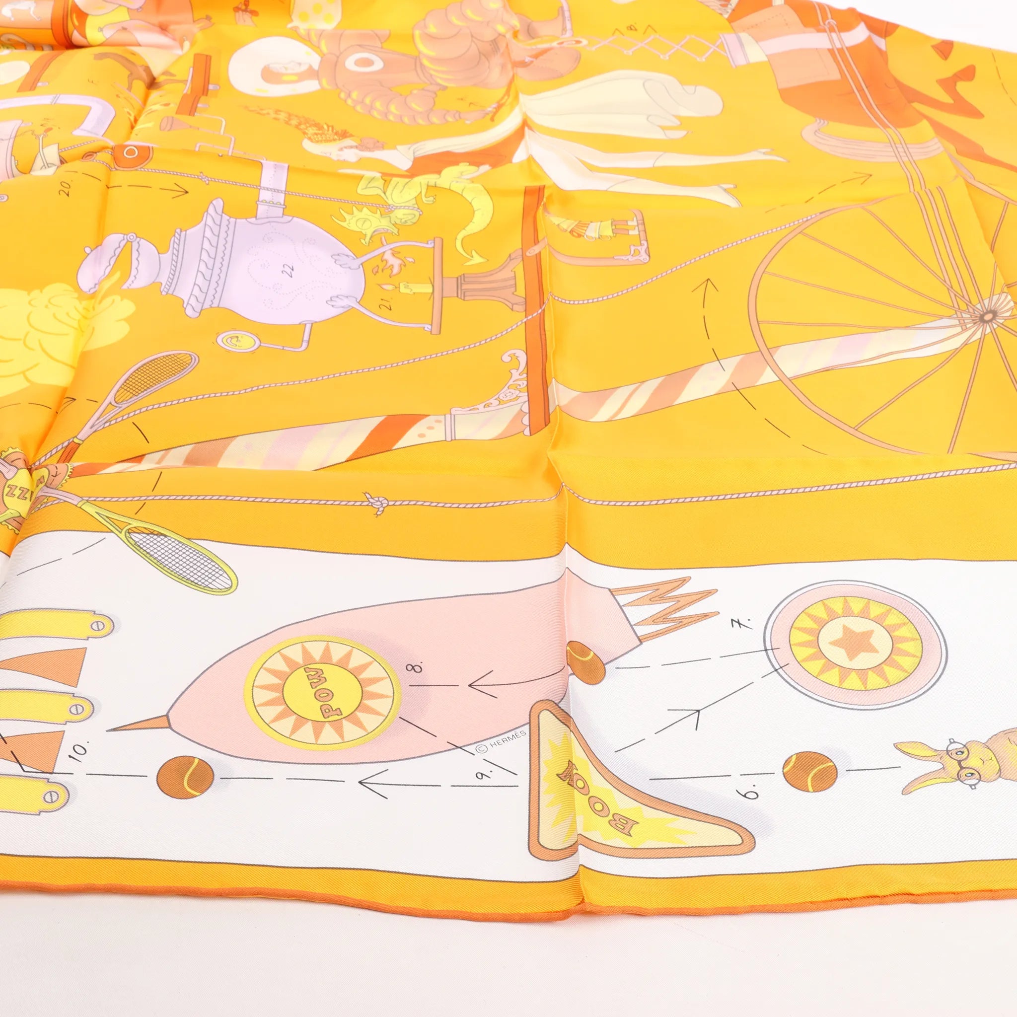 Pañuelo de seda Hermès Carré 90 "Té para dos" en color naranja