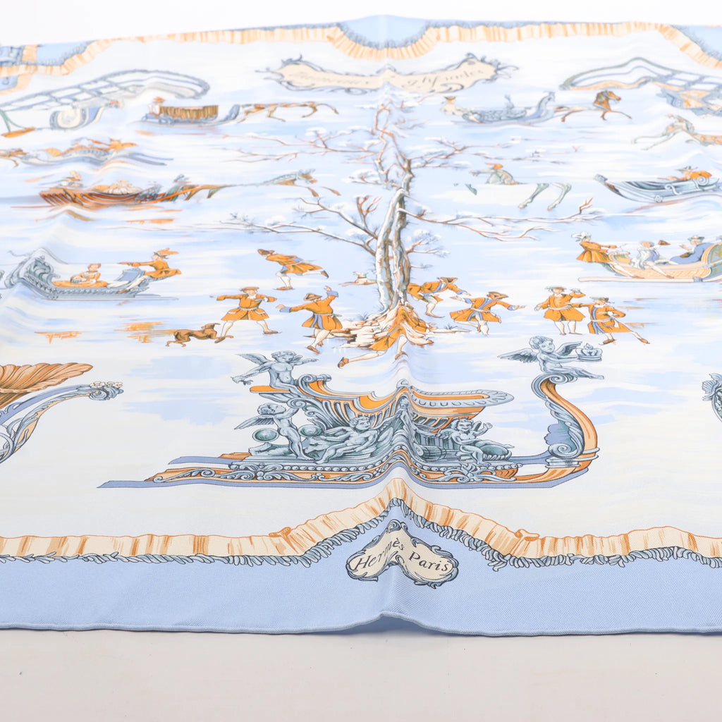 Hermès Carré 90 "Traineaux et glissades" Silk handkerchief in Blue