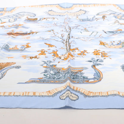 Hermès Carré 90 „Traineaux et glissades“ Seidentaschentuch in Blau