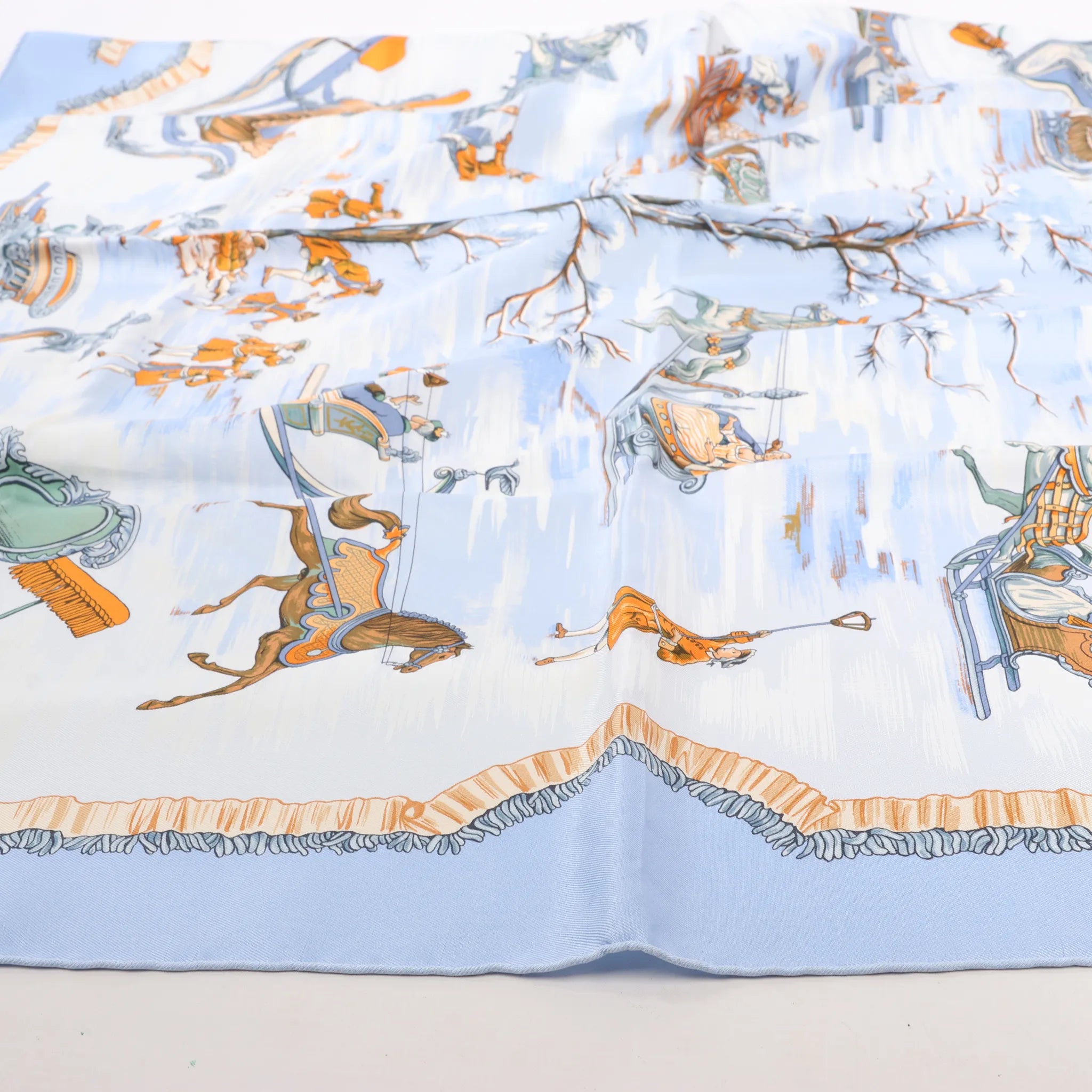Hermès Carré 90 "Traineaux et glissades" Silk handkerchief in Blue