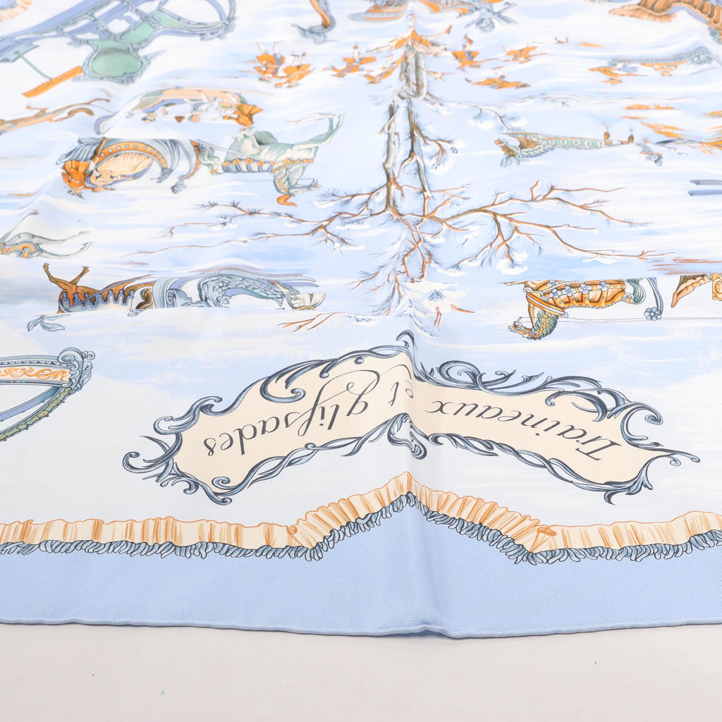Hermès Carré 90 "Traineaux et glissades" Silk handkerchief in Blue