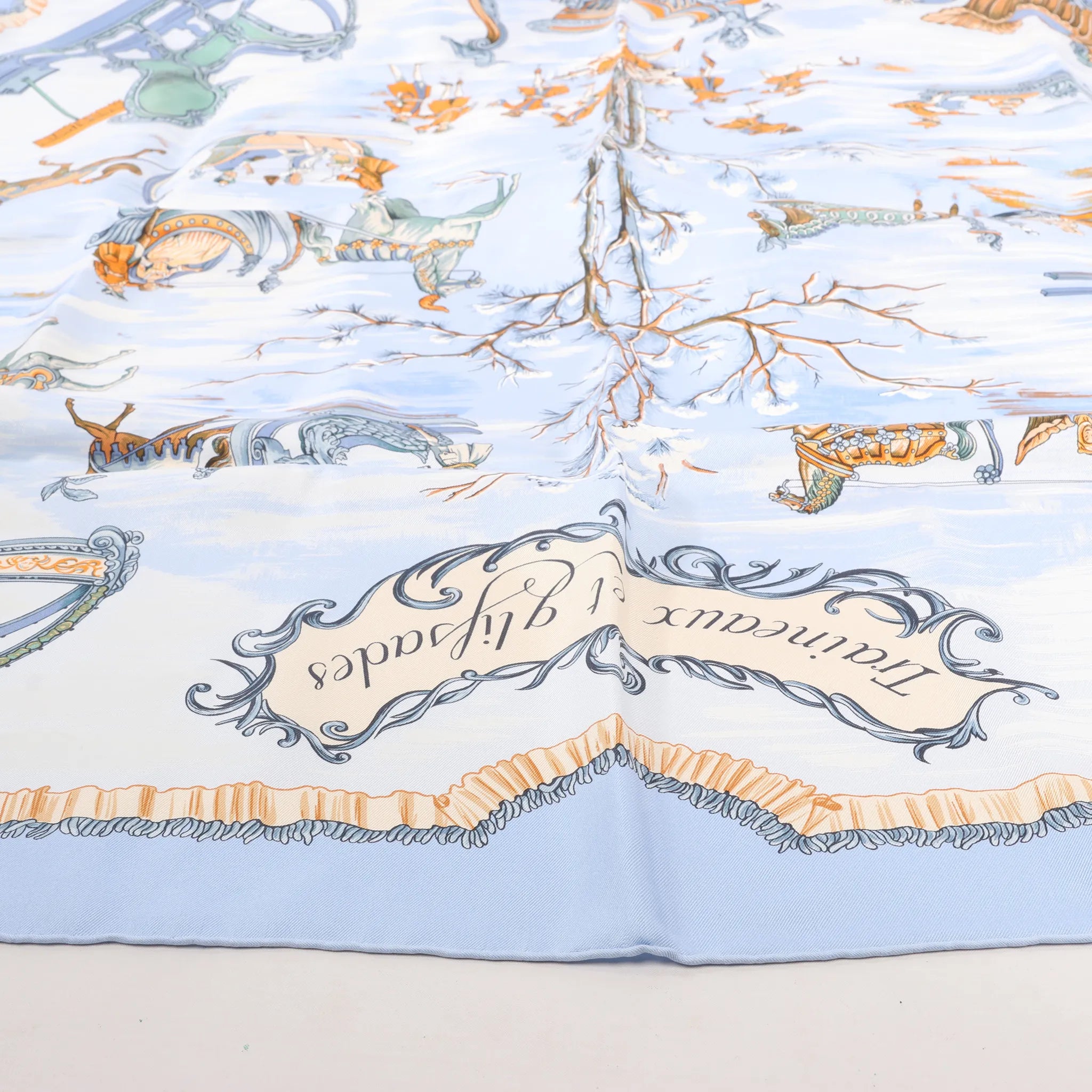 Hermès Carré 90 "Traineaux et glissades" Silk handkerchief in Blue