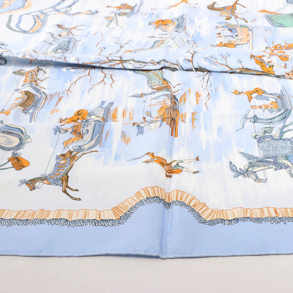 Hermès Carré 90 "Traineaux et glissades" Silk handkerchief in Blue