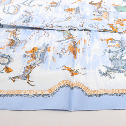 Hermès Carré 90 „Traineaux et glissades“ Seidentaschentuch in Blau