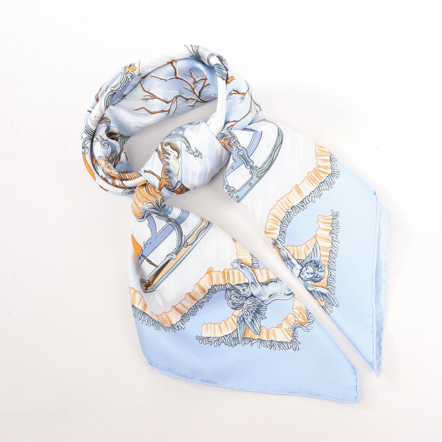 Hermès Carré 90 „Traineaux et glissades“ Seidentaschentuch in Blau