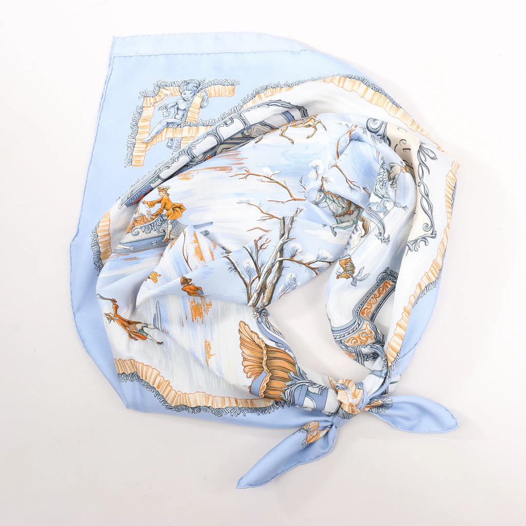 Hermès Carré 90 "Traineaux et glissades" Silk handkerchief in Blue