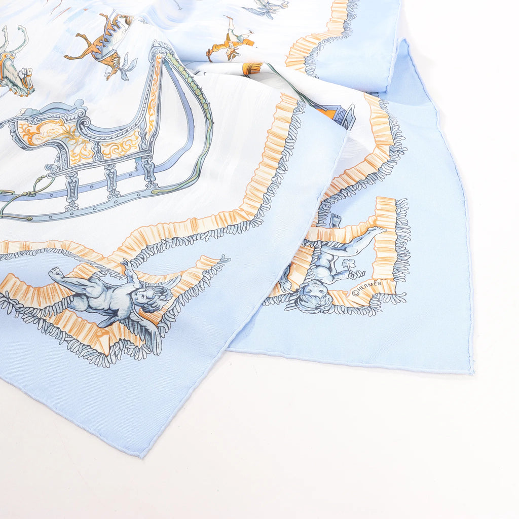 Hermès Carré 90 "Traineaux et glissades" Silk handkerchief in Blue