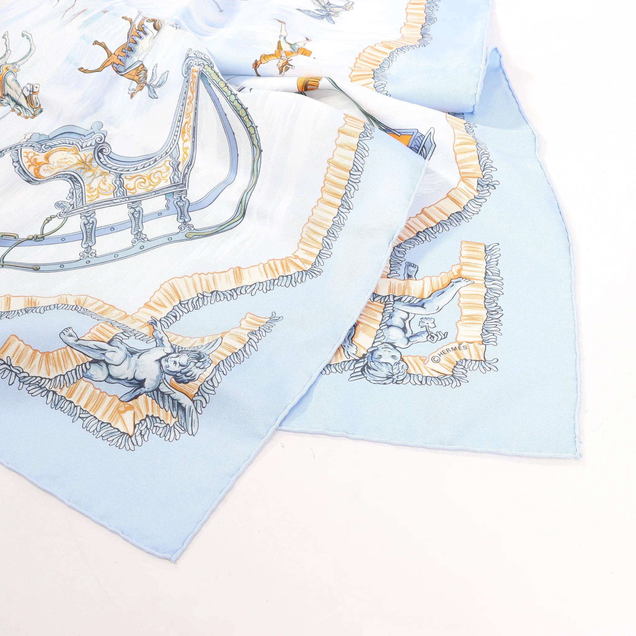 Hermès Carré 90 "Traineaux et glissades" Silk handkerchief in Blue