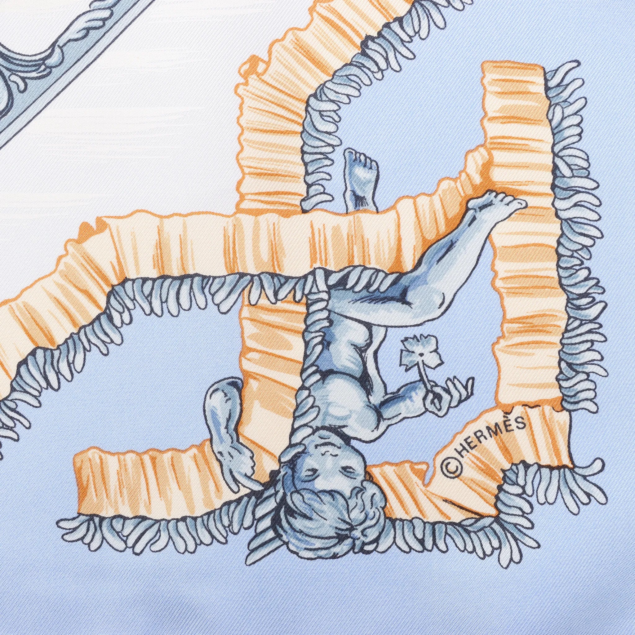 Hermès Carré 90 "Traineaux et glissades" Silk handkerchief in Blue