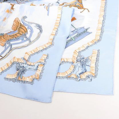 Hermès Carré 90 „Traineaux et glissades“ Seidentaschentuch in Blau
