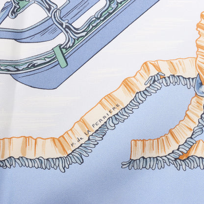 Hermès Carré 90 „Traineaux et glissades“ Seidentaschentuch in Blau