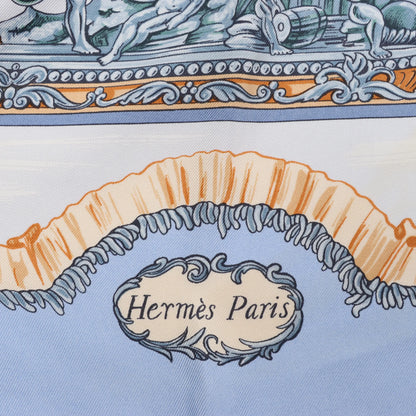 Hermès Carré 90 „Traineaux et glissades“ Seidentaschentuch in Blau