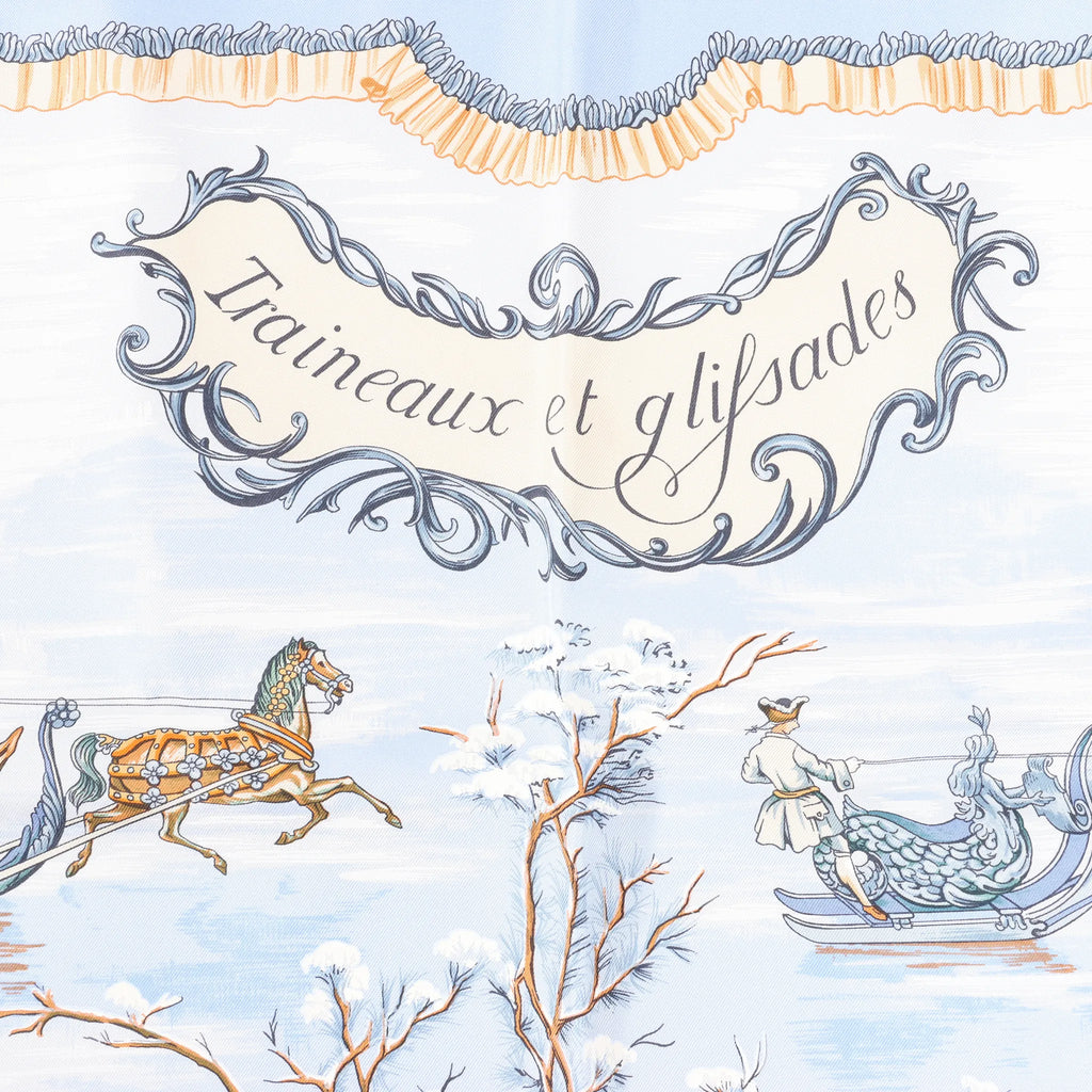 Hermès Carré 90 "Traineaux et glissades" Silk handkerchief in Blue