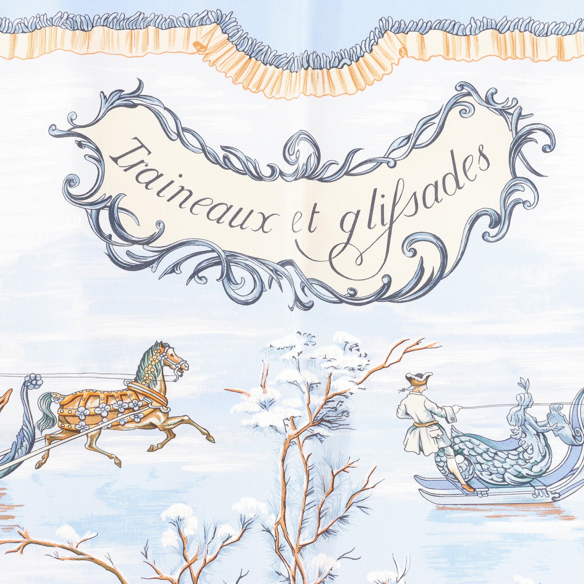 Hermès Carré 90 "Traineaux et glissades" Silk handkerchief in Blue