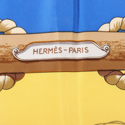 Hermès Carré 90 „Tribord“ 100 % Seidenschal in Gelb und Blau