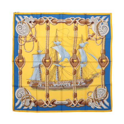 Hermès Carré 90 „Tribord“ 100 % Seidenschal in Gelb und Blau