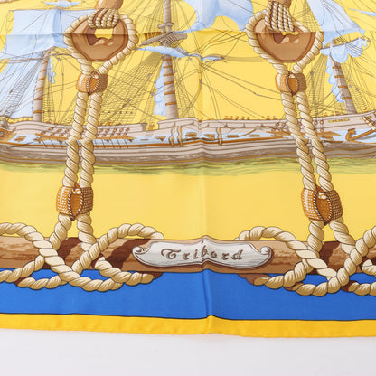 Hermès Carré 90 „Tribord“ 100 % Seidenschal in Gelb und Blau