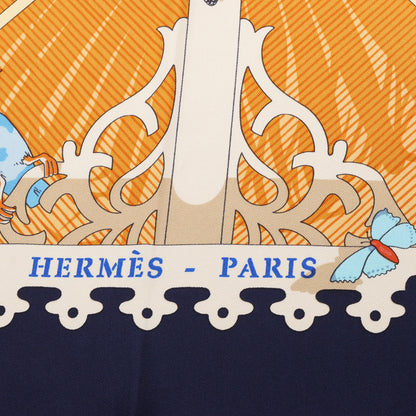 Hermès Carré 90 „VARANGUES“ Seidentaschentuch in Marineblau x Orange