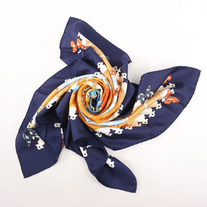 Hermès Carré 90 „VARANGUES“ Seidentaschentuch in Marineblau x Orange
