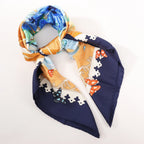 Hermès Carré 90 "VARANGUES" Silk handkerchief in Navy Blue x Orange