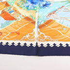 Hermès Carré 90 "VARANGUES" Silk handkerchief in Navy Blue x Orange