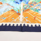 Hermès Carré 90 "VARANGUES" Silk handkerchief in Navy Blue x Orange