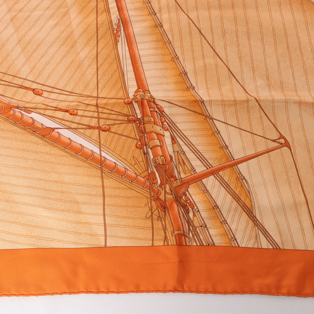 Pañuelo Hermès Carré 90 "Puzzle" 100 % seda en color naranja