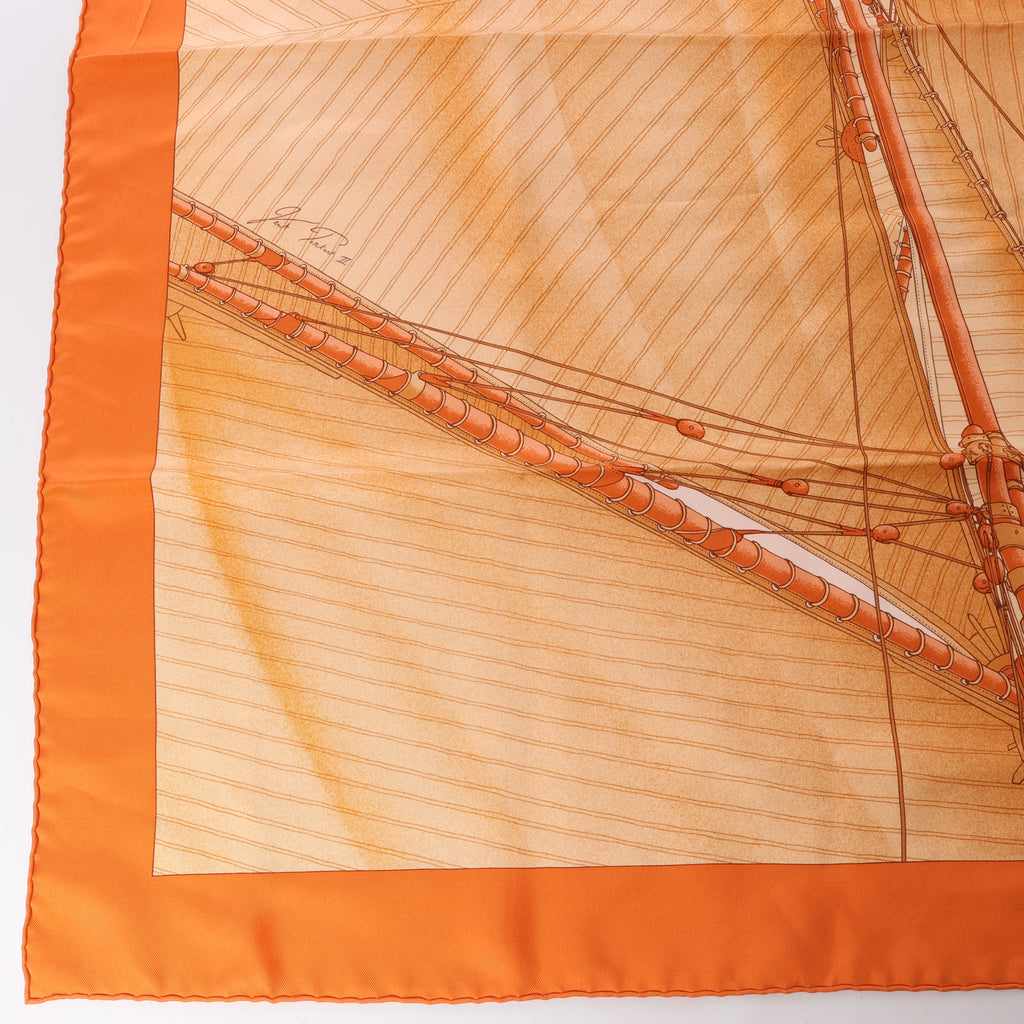 Pañuelo Hermès Carré 90 "Puzzle" 100 % seda en color naranja
