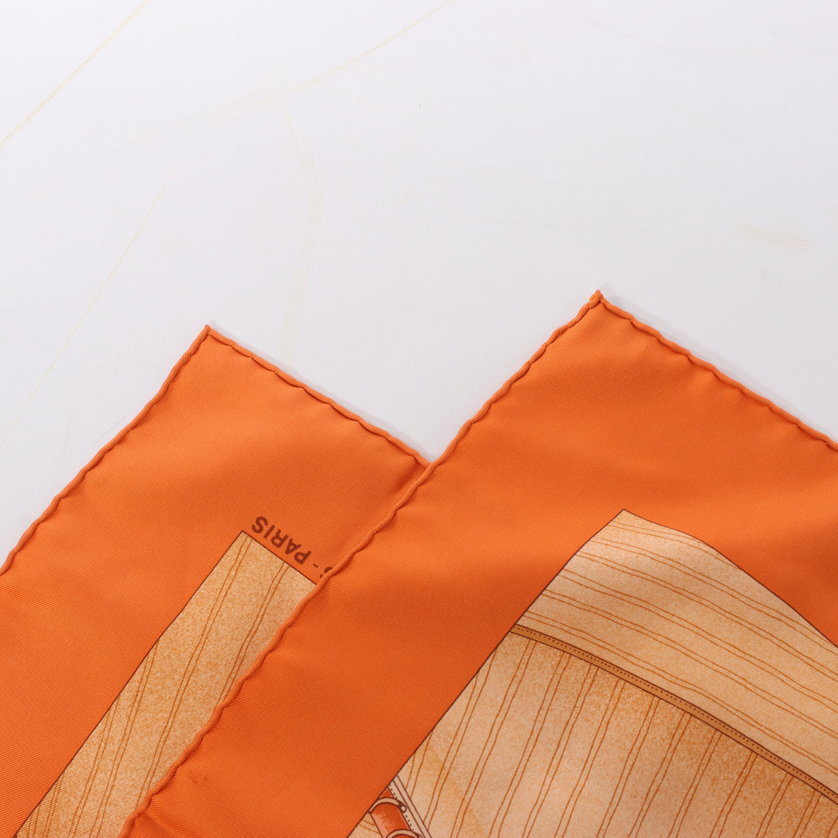 Pañuelo Hermès Carré 90 "Puzzle" 100 % seda en color naranja