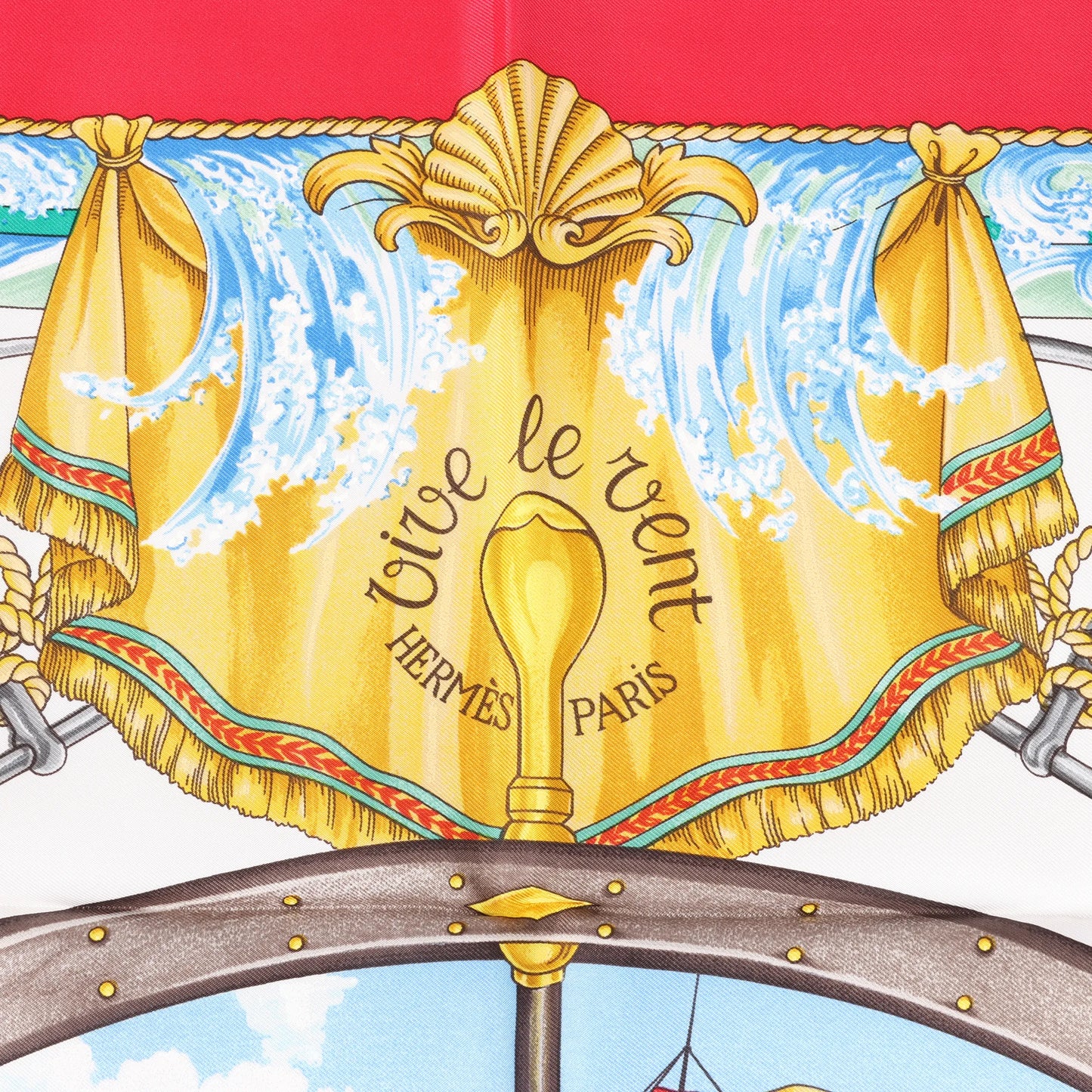 Hermès Carré 90 "VIVE LE VENT" Silk handkerchief in Red