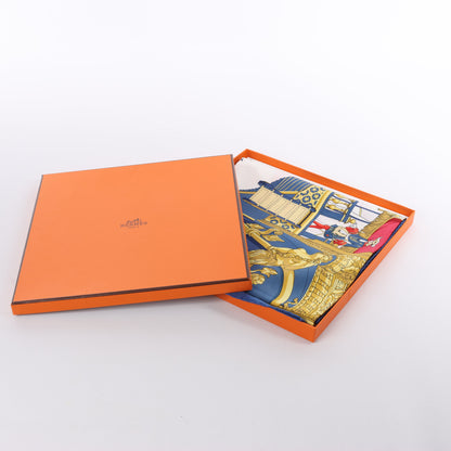 Hermès Carré 90 "Vue du Carrosse de la Galère La Réale" Silk handkerchief in Navy Blue